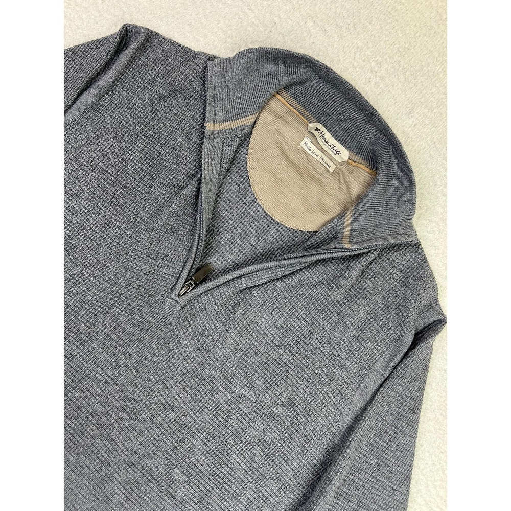 Hermitage Sweater Mens XL Gray Half Zip Mock Neck Merino Knit Pullover HRM3023